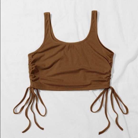 Brown tie on the side tank top - Picture 1 of 2